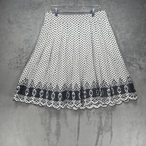Talbots Women's White A-Line Skirt with Black Polka Dots and‎ Lace Sz 8